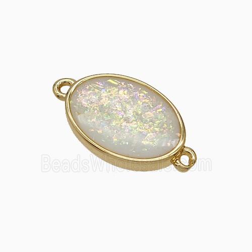 White Fire Opal Oval Connector Copper Gold Plated