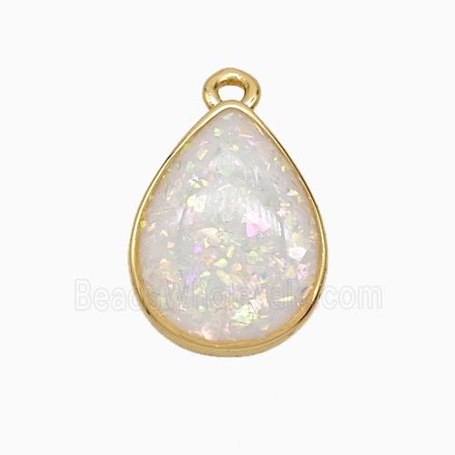 White Fire Opal Teardrop Pendant Copper Gold Plated