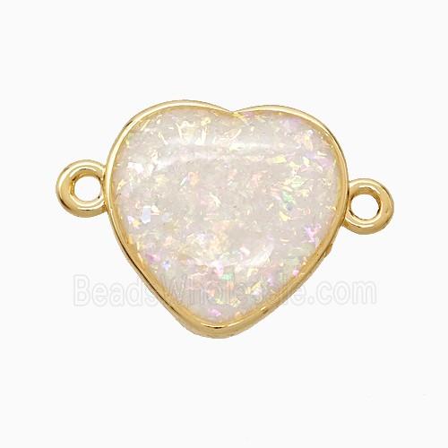 White Fire Opal Heart Connector Copper Gold Plated