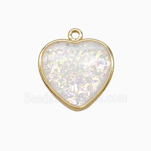 White Fire Opal Heart Pendant Copper Gold Plated