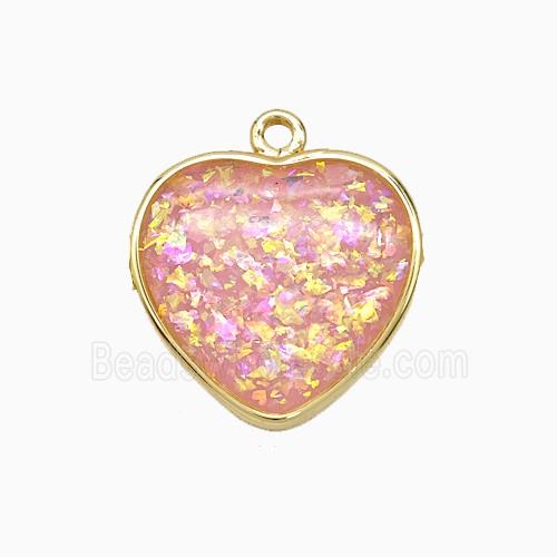 Pink Fire Opal Heart Pendant Copper Gold Plated