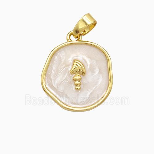 Copper Axe Charms Pendant White Painted Circle Gold Plated