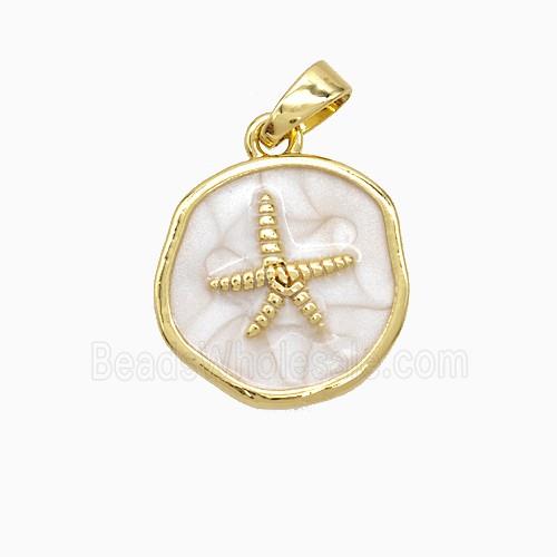 Copper Starfish Pendant White Painted Circle Gold Plated