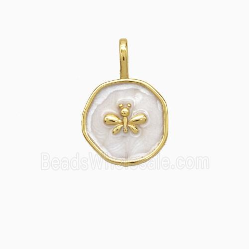 Copper Butterfly Pendant White Painted Circle Gold Plated