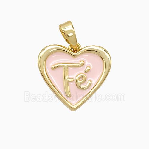 Copper Fe Heart Pendant Pink Enamel Gold Plated