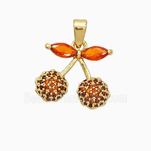 Copper Cherry Pendant Pave Zirconia Gold Plated