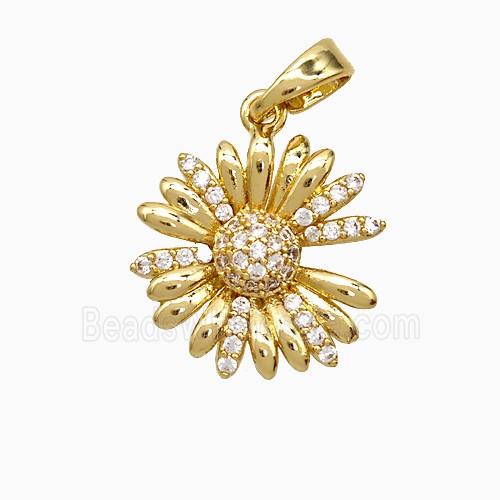Copper Sunflower Pendant Pave Zirconia Gold Plated