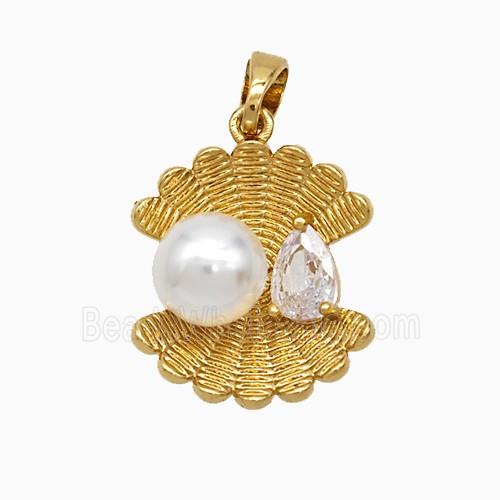 Copper Scallop Shell Pendant Pave Pearlized Resin Gold Plated