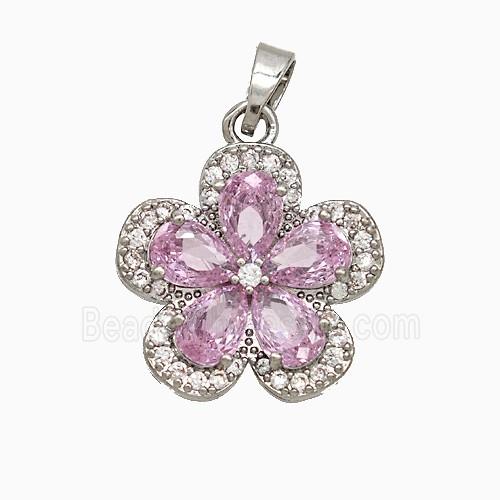 Copper Flower Pendant Pave Zirconia Crystal Glass Platinum Plated