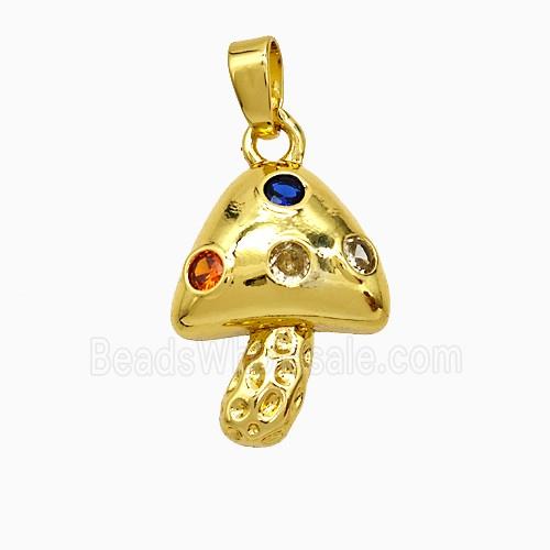 Copper Mushroom Pendant Pave Zirconia Gold Plated