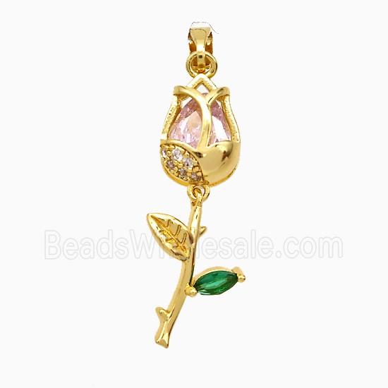 Copper Flower Pendant Pave Zirconia Gold Plated