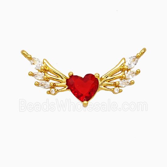 Copper Angel Wings Heart Pendant Pave Zirconia Crystal Glass Gold Plated