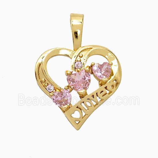 Copper Heart Pendant Pave Crystal Glass Love Gold Plated
