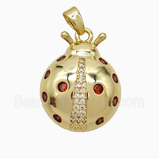 Copper Ladybug Pendant Pave Zirconia Gold Plated