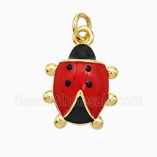 Copper Ladybug Pendant Red Enamel Gold Plated