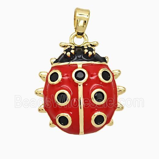 Copper Ladybug Pendant Red Enamel Gold Plated