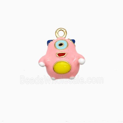 Copper Monster Pendant Pink Enamel Gold Plated