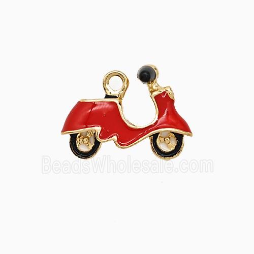 Motorcycle Charms Copper Pendant Red Enamel Gold Plated