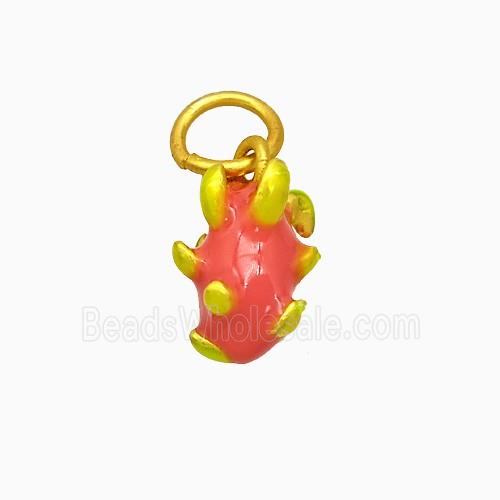 Copper Pitaya Pendant Red Enamel Gold Plated