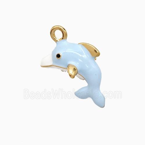 Copper Dolphin Pendant Blue Enamel Gold Plated