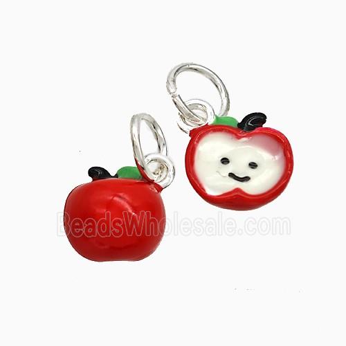 Copper Apple Pendant White Red Enamel Platinum Plated