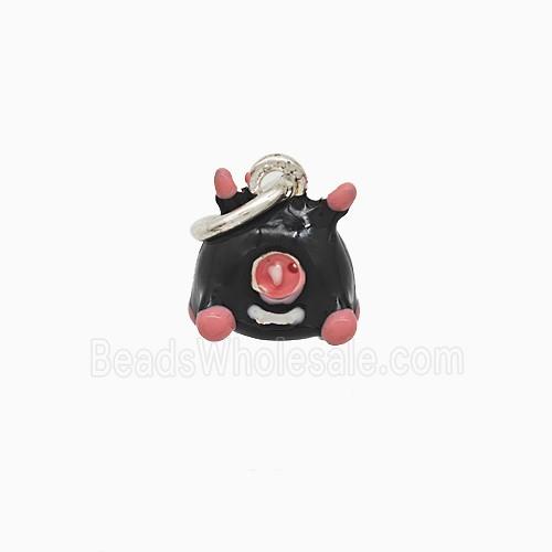 Copper Monster Pendant Black Enamel Platinum Plated
