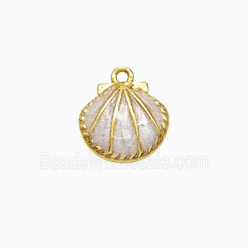 Copper Scallop Shell Pendant White Painted Gold Plated