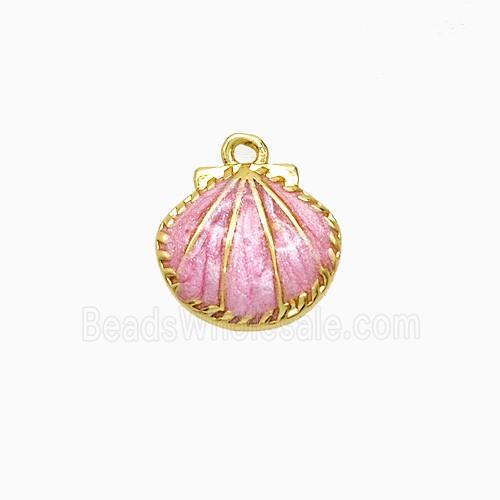 Copper Scallop Shell Pendant Pink Painted Gold Plated