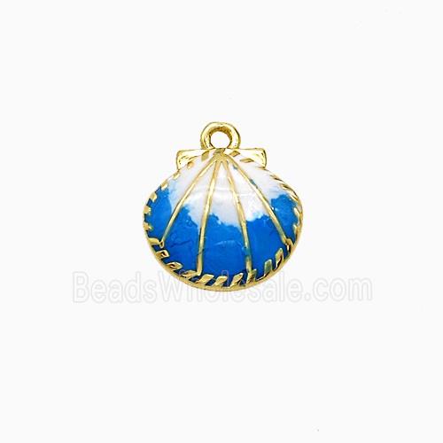 Copper Scallop Shell Pendant Blue Painted Gold Plated