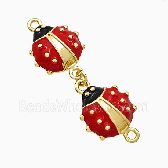 Copper Ladybug Connector Red Enamel Gold Plated