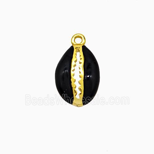 Copper Scallop Pendant Black Enamel Gold Plated