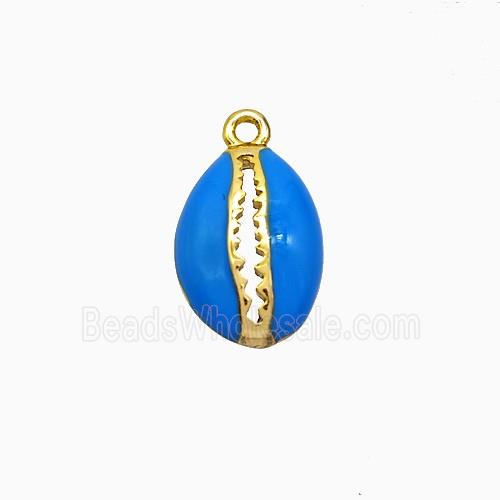 Copper Scallop Pendant Blue Enamel Gold Plated