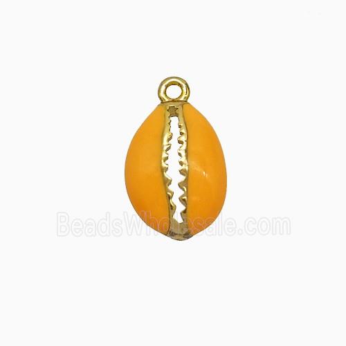 Copper Scallop Pendant Orange Enamel Gold Plated