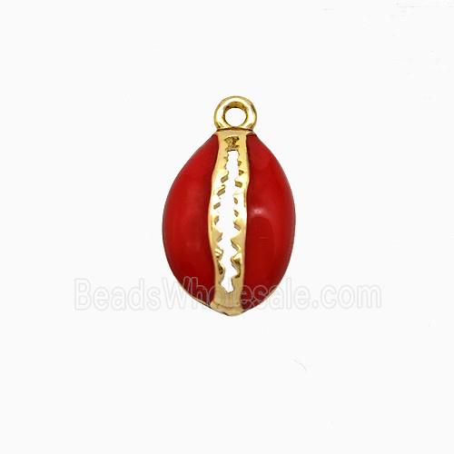Copper Scallop Pendant Red Enamel Gold Plated