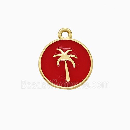 Coconut Tree Charms Copper Palm Pendant Red Enamel Gold Plated