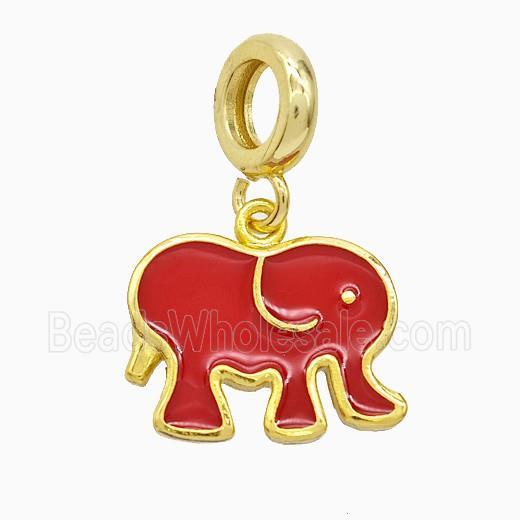 Copper Elephant Pendant Red Enamel Gold Plated
