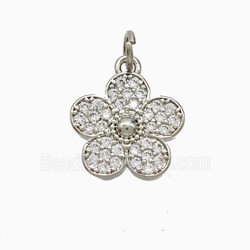 Copper Flower Pendant Pave Zirconia Platinum Plated
