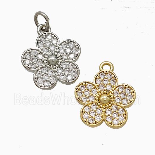 Copper Flower Pendant Pave Zirconia Mixed