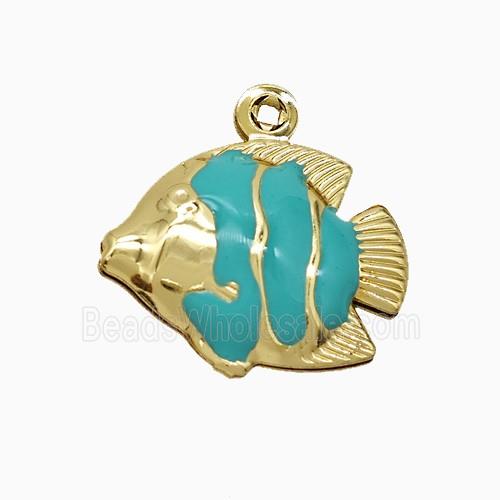 Copper Fish Pendant Teal Enamel Gold Plated