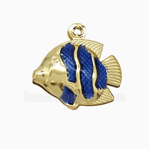 Copper Fish Pendant Blue Painted Gold Plated
