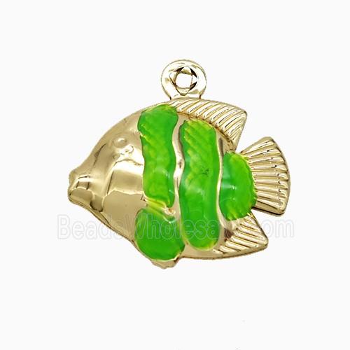 Copper Fish Pendant Green Painted Gold Plated