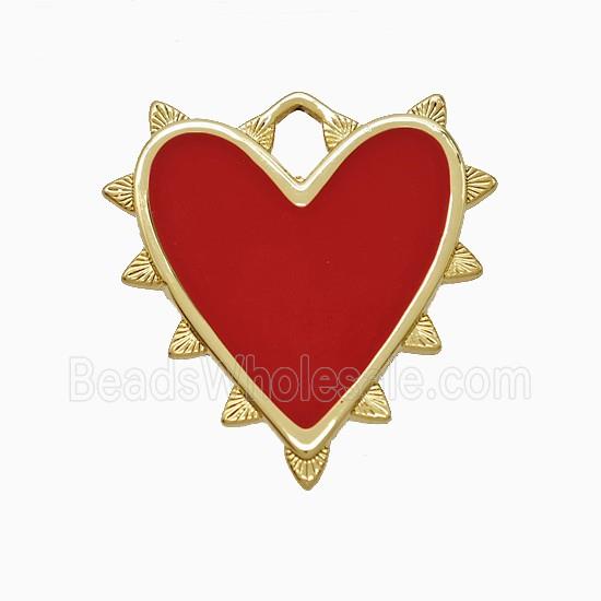 Copper Heart Pendant Red Enamel Gold Plated