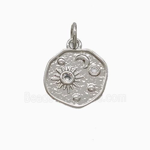 Copper Sun Moon Pendant Pave Zirconia Platinum Plated
