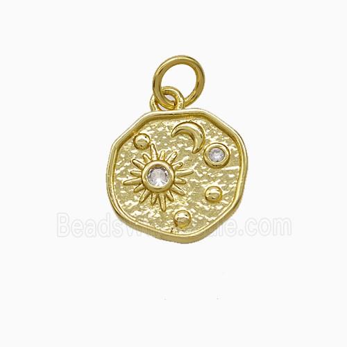 Copper Sun Moon Pendant Pave Zirconia Gold Plated