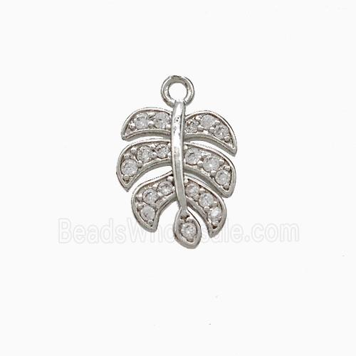 Copper Leaf Pendant Pave Zirconia Platinum Plated