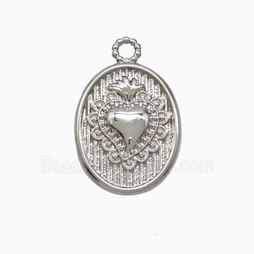 Copper Heart Pendant Oval Platinum Plated