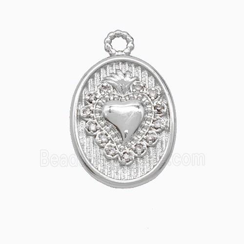 Copper Heart Pendant Oval Pave Zirconia Platinum Plated