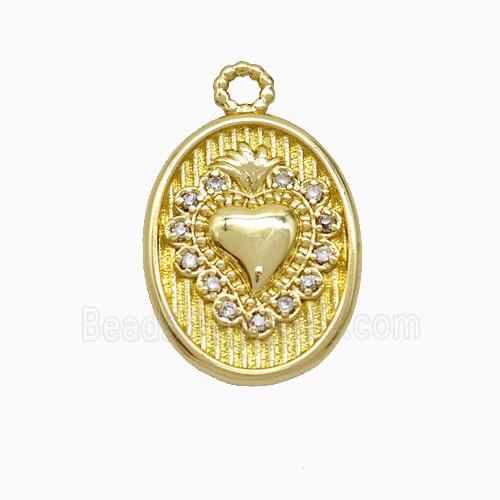 Copper Heart Pendant Oval Pave Zirconia Gold Plated