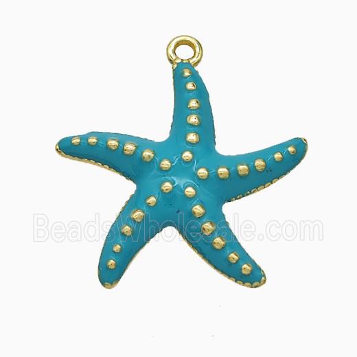 Copper Starfish Pendant Teal Enamel Gold Plated