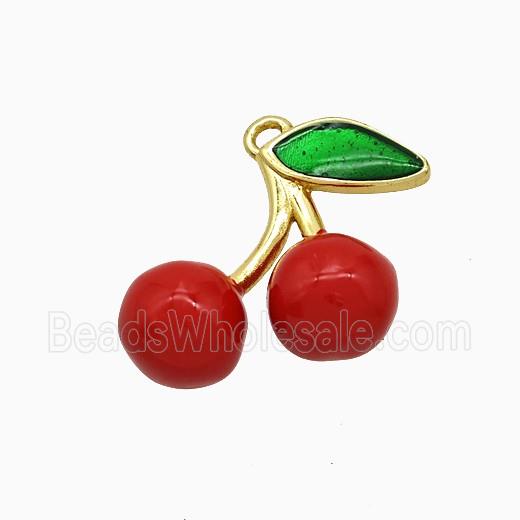 Copper Cherry Pendant Red Enamel Gold Plated